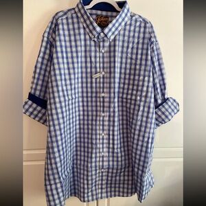Johnny Bigg Australia Mens Dress Shirt US Xl Eu 2xl Au 2xl Blue White Plaid NWT
